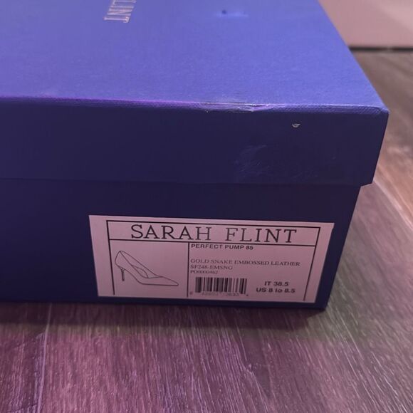 Sarah Flint Sequel Perfect Pump 85 Gold Snake Embossed Leather Heel Size 8.5 - Picture 7 of 7